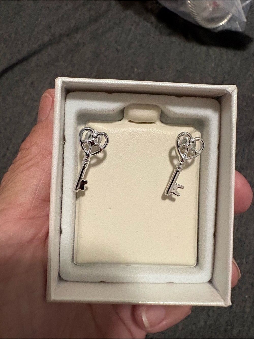 Source Unknown Silver Heart Key Stud Earrings